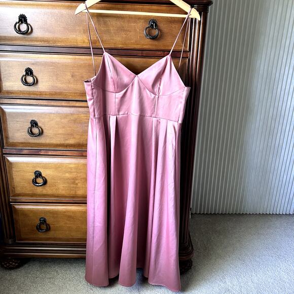 H&M Cottage Coquette Girly Satiny Ballet Dusty Pink Evening Dress Size 8 - Picture 1 of 10